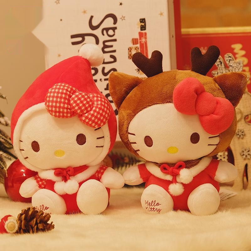 Christmas 2023 Genuine 20cm Hello Kitty Cartoon Cartoon Plush Figure Christmas Elk KT Kitty Cat Toy - Hello Kitty Plush